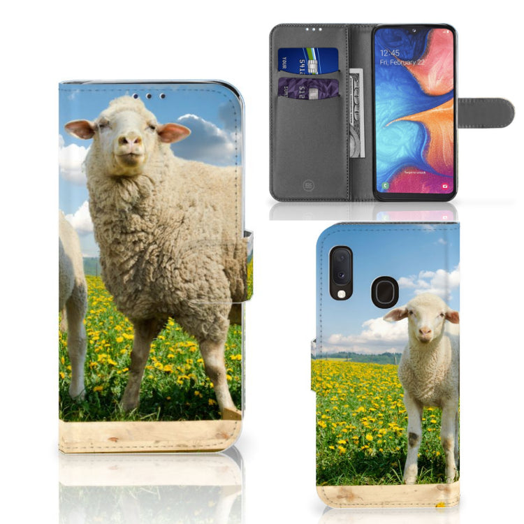 Samsung Galaxy A20e Telefoonhoesje met Pasjes Schaap en Lammetje