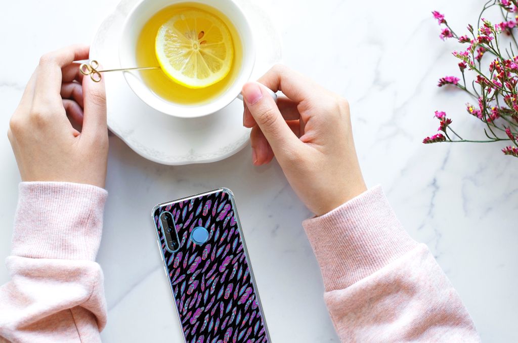 Huawei P30 Lite Doorzichtige Silicone Hoesje Feathers Color