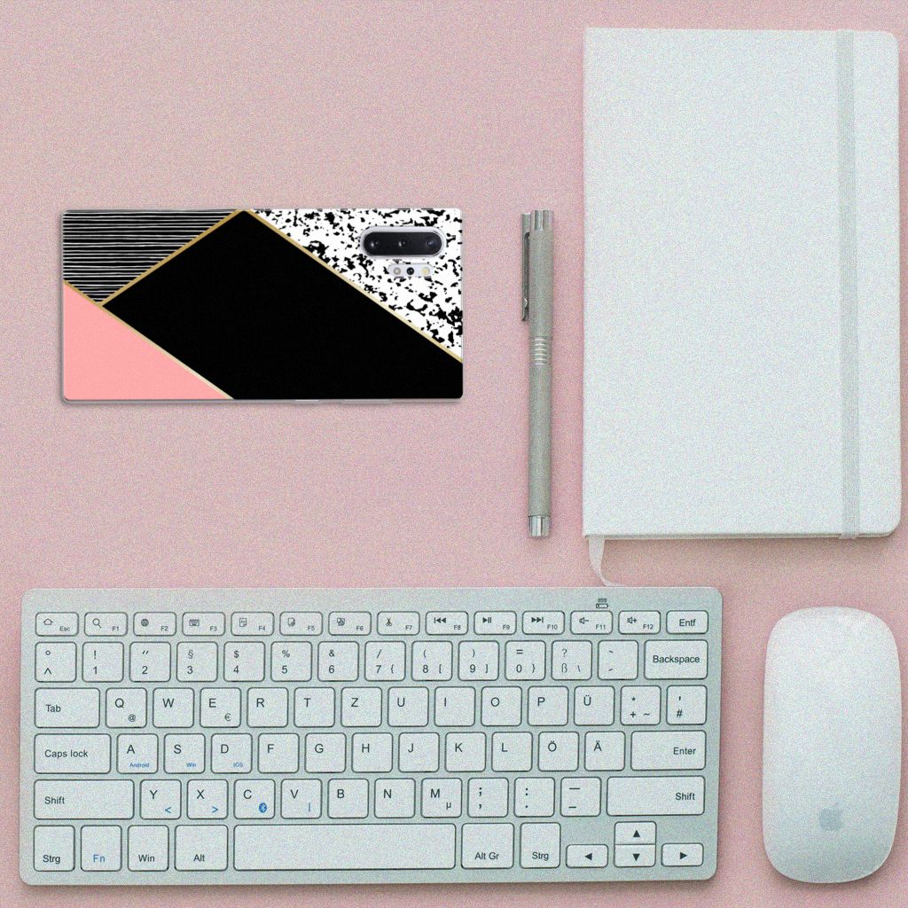 Samsung Galaxy Note 10 Plus TPU Hoesje Zwart Roze Vormen