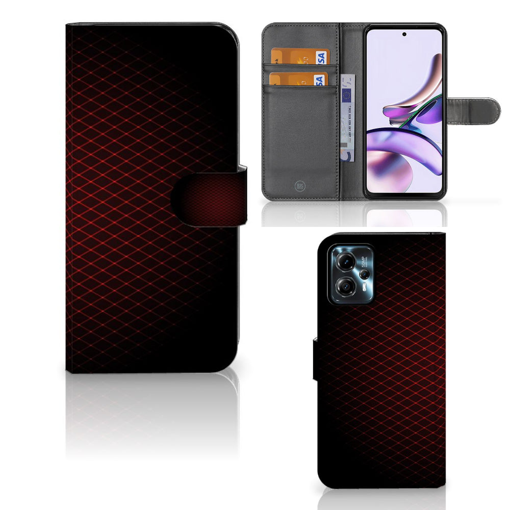 Motorola Moto G13 | G23 Telefoon Hoesje Geruit Rood met ruimte voor 3 pasjes en minimalistisch design