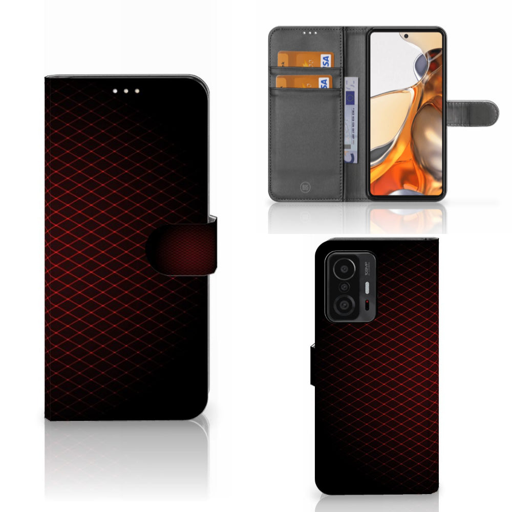 Xiaomi 11T | 11T Pro Telefoon Hoesje Geruit Rood met ruimte voor 3 pasjes in minimalistisch design.