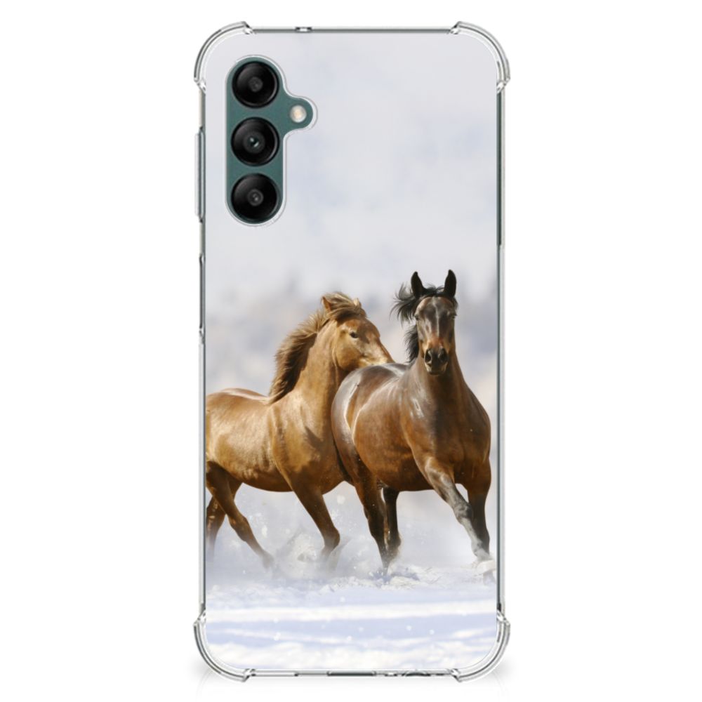 Samsung Galaxy A14 5G/4G Case Anti-shock Paarden met hinnikende paarden in de sneeuw