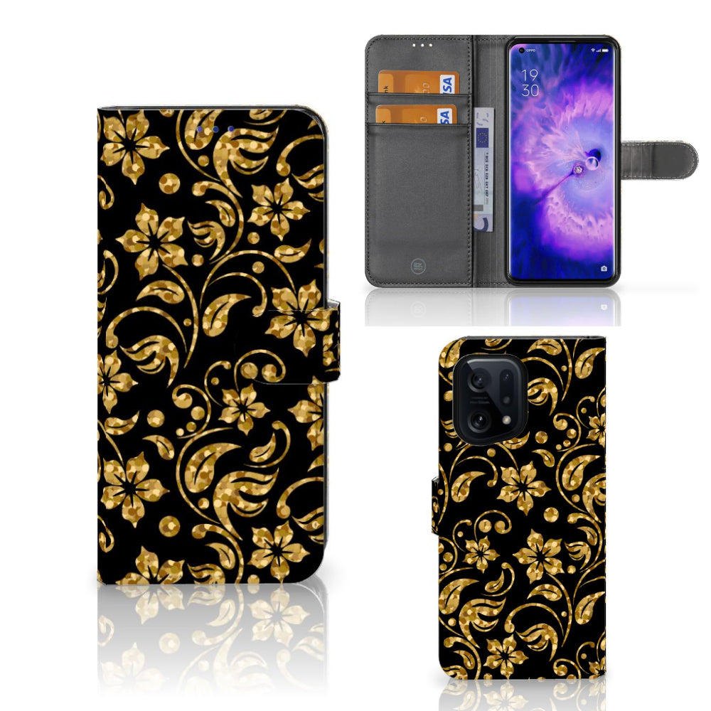 OPPO Find X5 Hoesje Gouden Bloemen