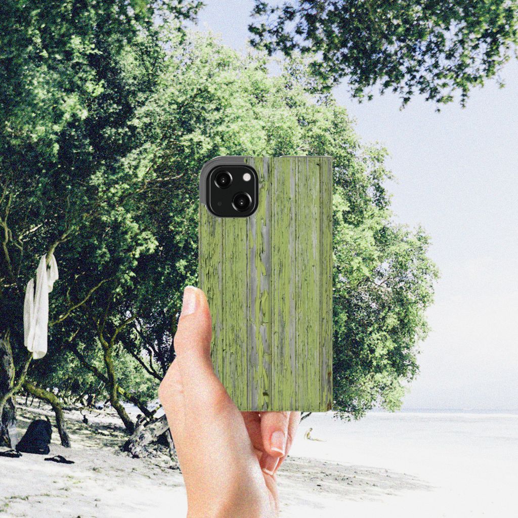iPhone 13 Book Wallet Case Green Wood