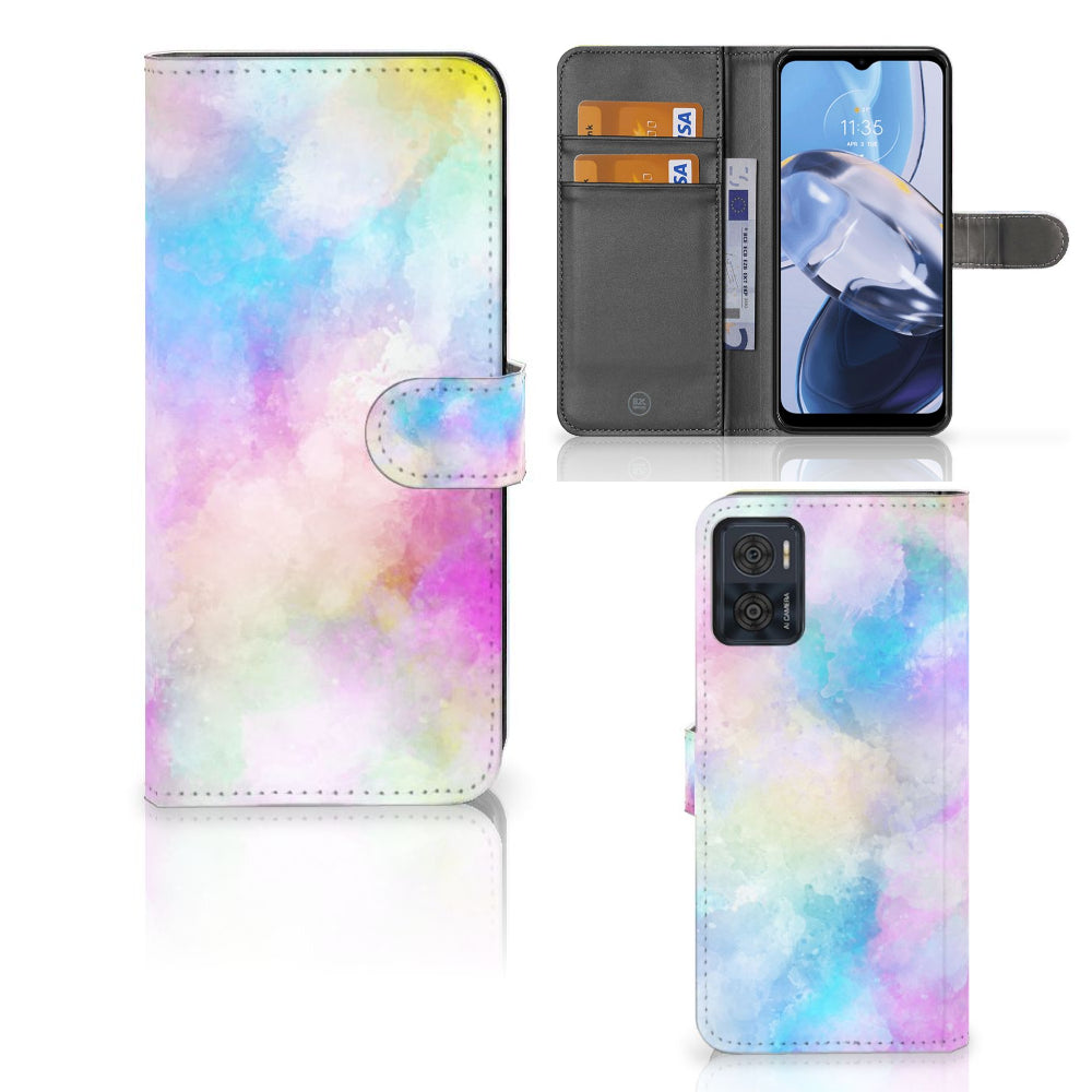 Hoesje Motorola Moto E22 | E22i Watercolor Light met pasjeshouder in pastelkleuren met unieke watercolorprint.