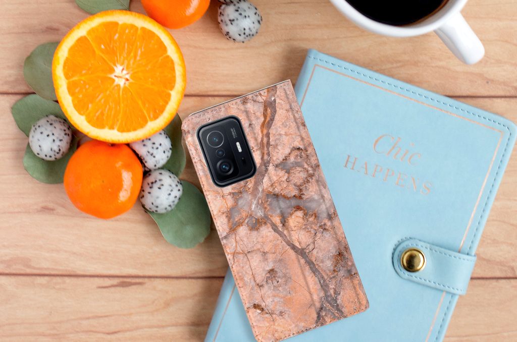 Xiaomi 11T | Xiaomi 11T Pro Standcase Marmer Oranje - B2C Telecom