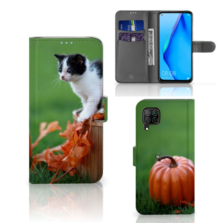 Huawei P40 Lite Telefoonhoesje met Pasjes Kitten