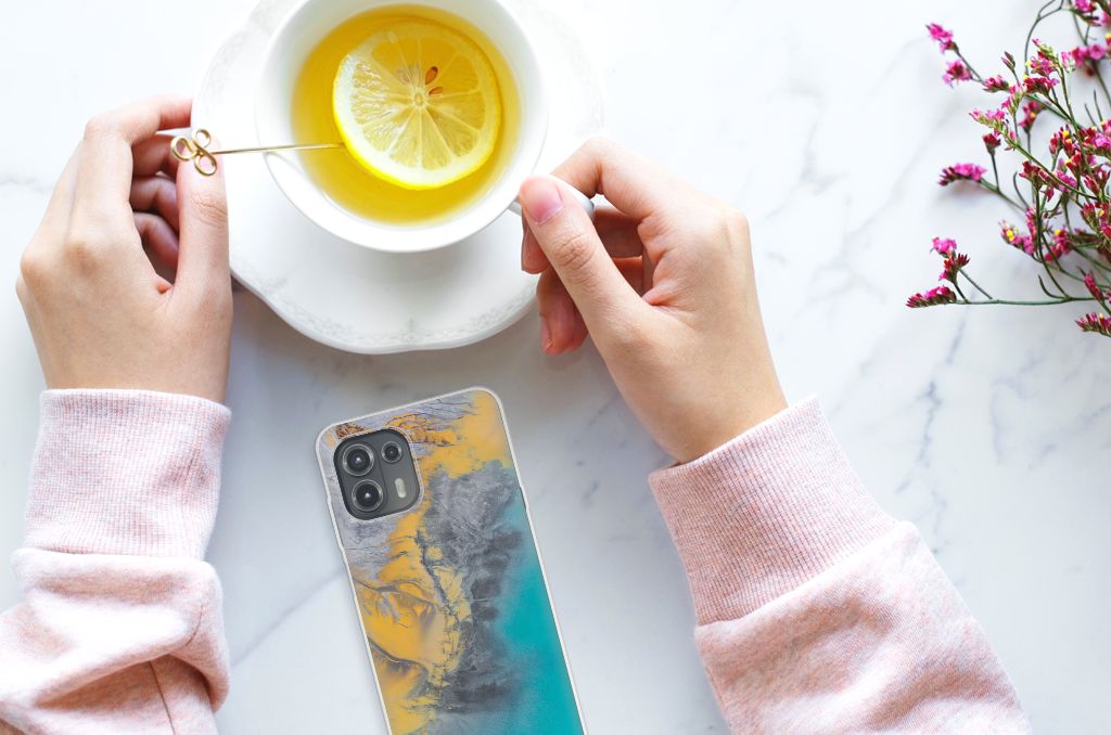 Motorola Edge 20 Lite TPU Siliconen Hoesje Marble Blue Gold B2C Telecom