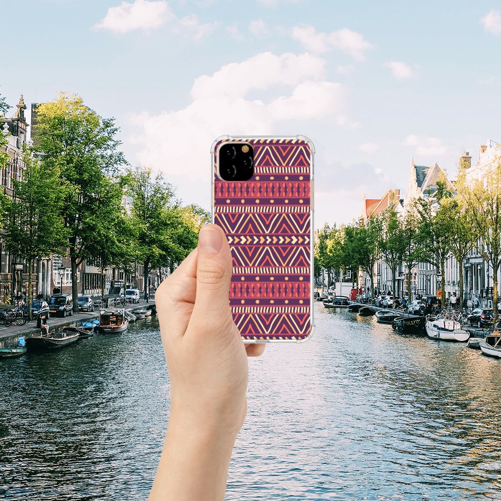 Apple iPhone 11 Pro Max Doorzichtige Silicone Hoesje Aztec Paars