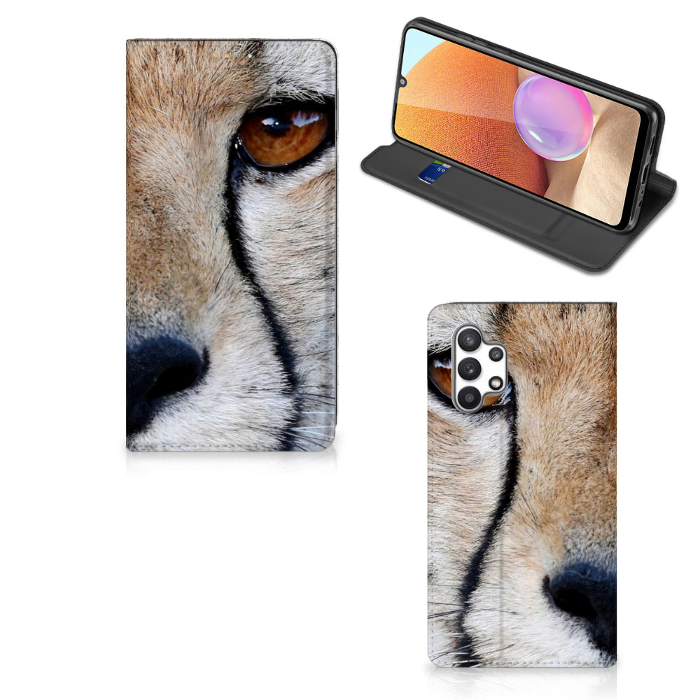 Samsung Galaxy A32 4G | A32 5G Enterprise Editie Hoesje maken Cheetah design met close-up afbeelding van cheetah.