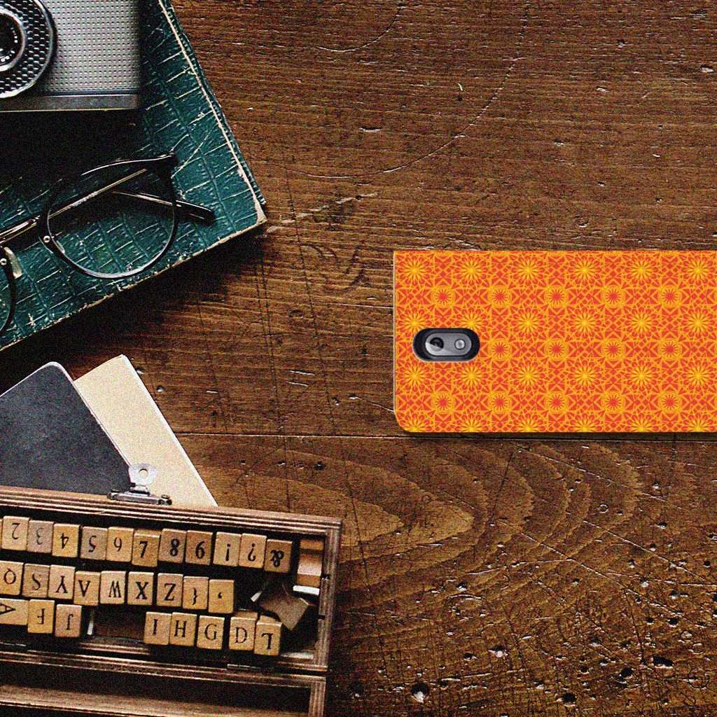 Nokia 3.1 (2018) Hoesje met Magneet Batik Oranje