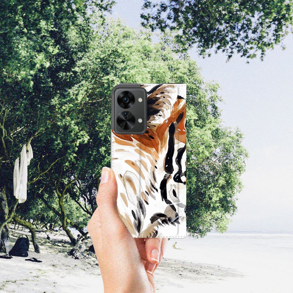 Bookcase OnePlus Nord 2T Watercolor Tiger - B2C Telecom