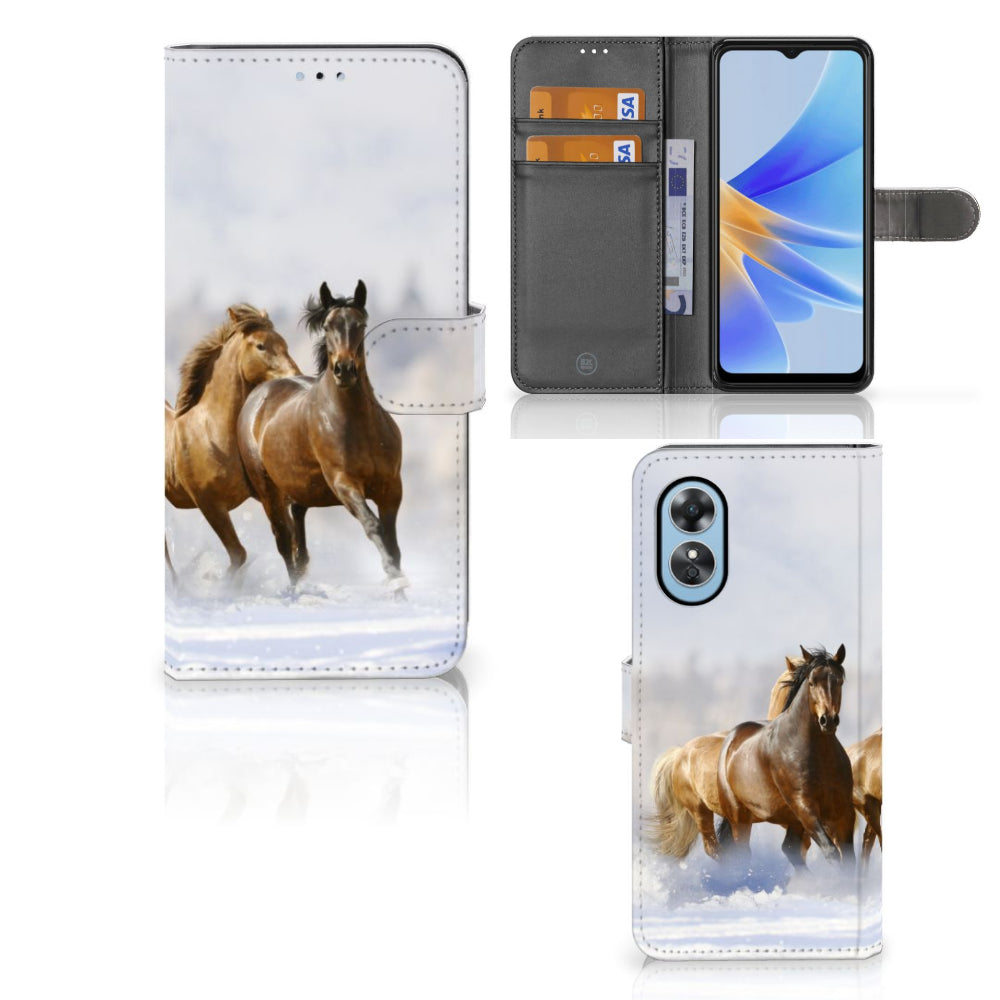OPPO A17 Telefoonhoesje met Pasjes Paarden