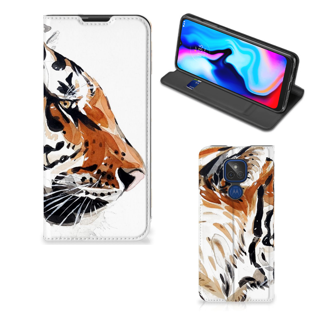 Bookcase Motorola Moto G9 Play Watercolor Tiger - B2C Telecom