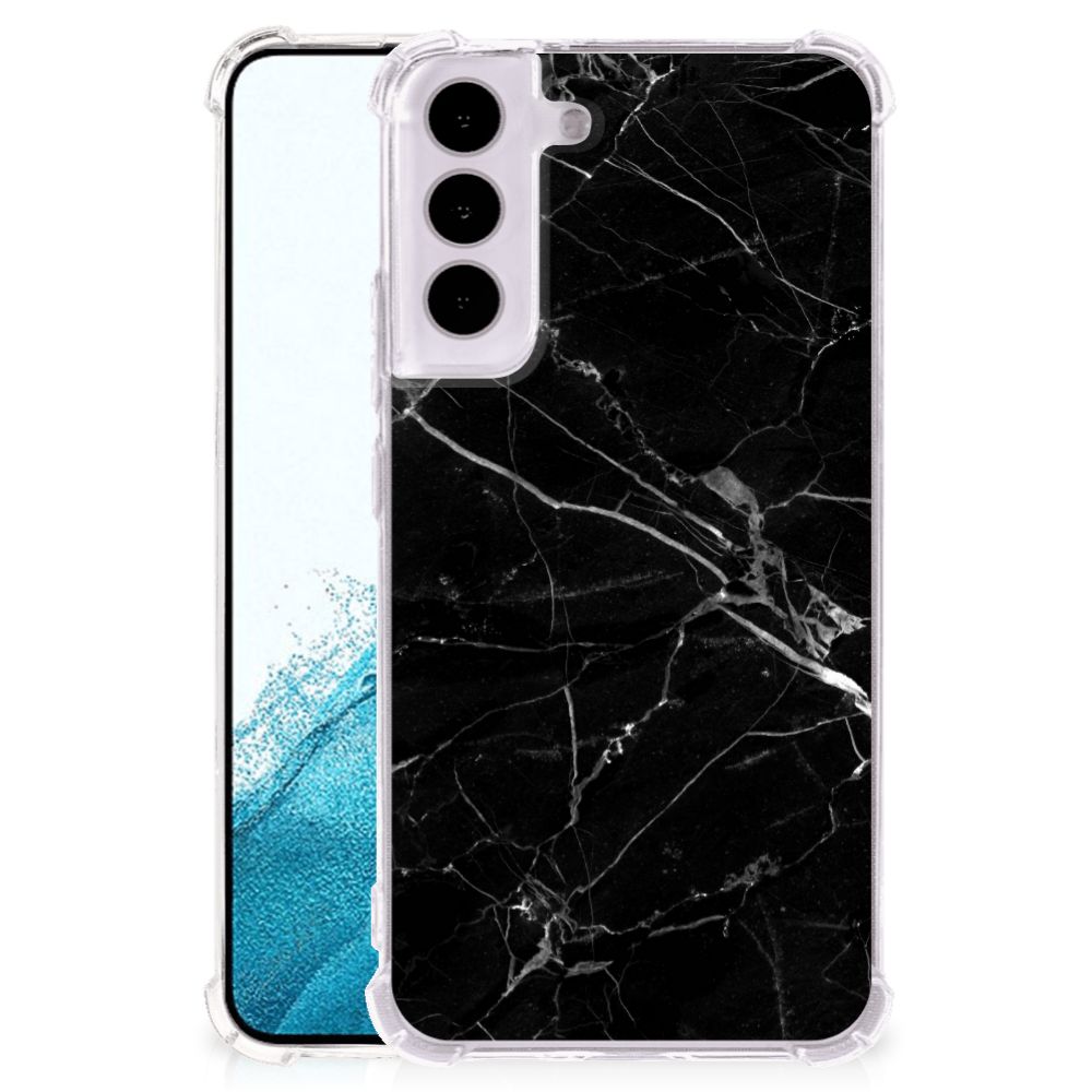 Samsung Galaxy S22 Anti-Shock Hoesje Marmer Zwart - Origineel Cadeau Vader
