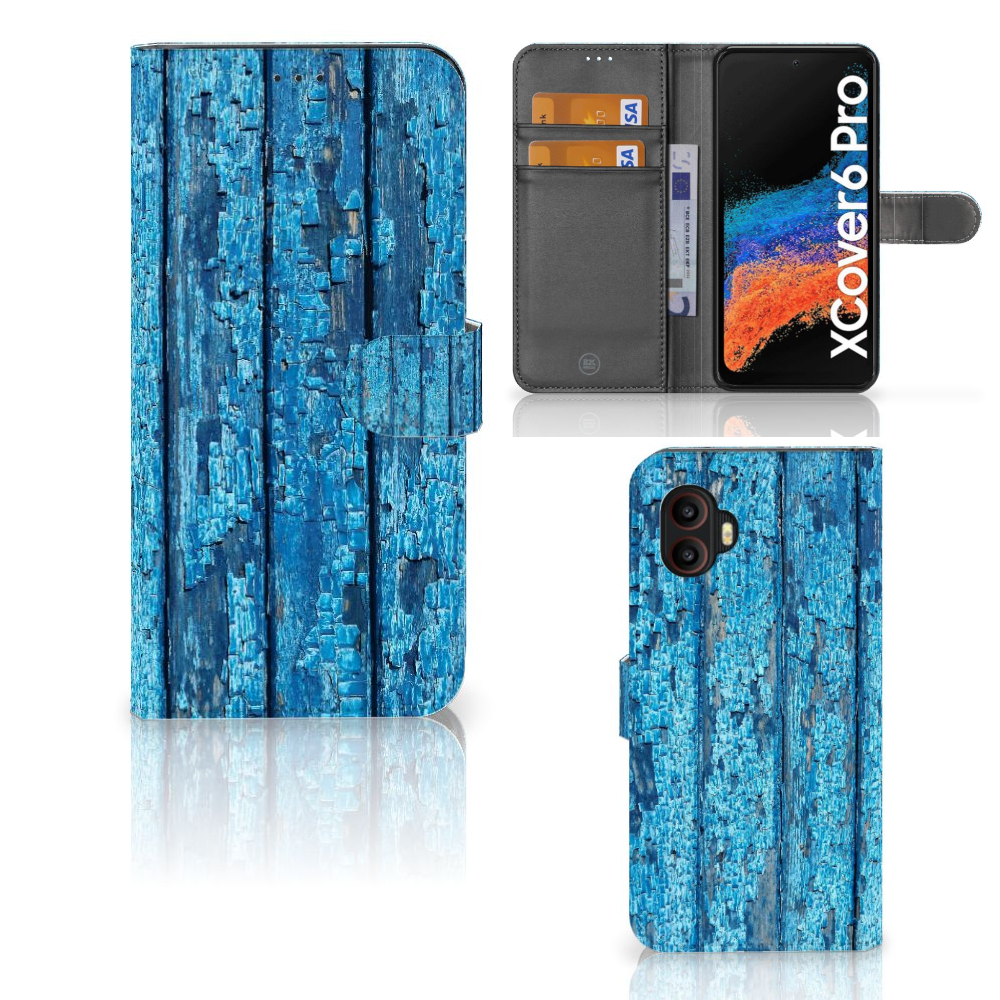 Samsung Galaxy Xcover 6 Pro Book Style Case Wood Blue