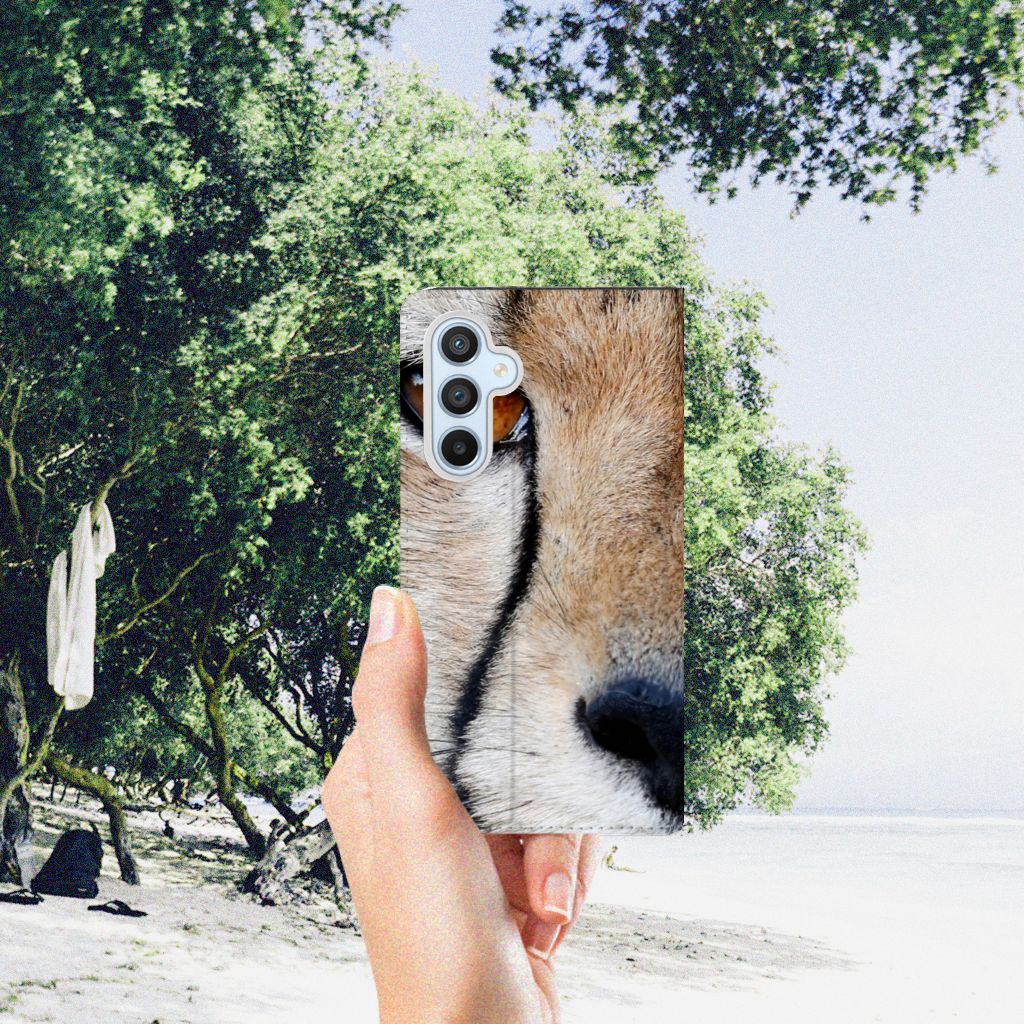 Samsung Galaxy A54 Hoesje maken Cheetah close-up design met jachtluipaard, perfect voor dierenliefhebbers.