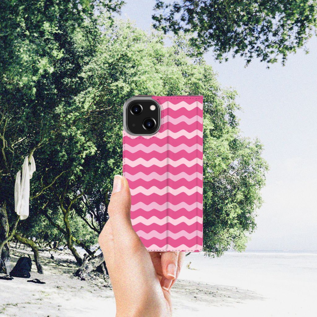iPhone 14 Hoesje met Magneet Waves Pink