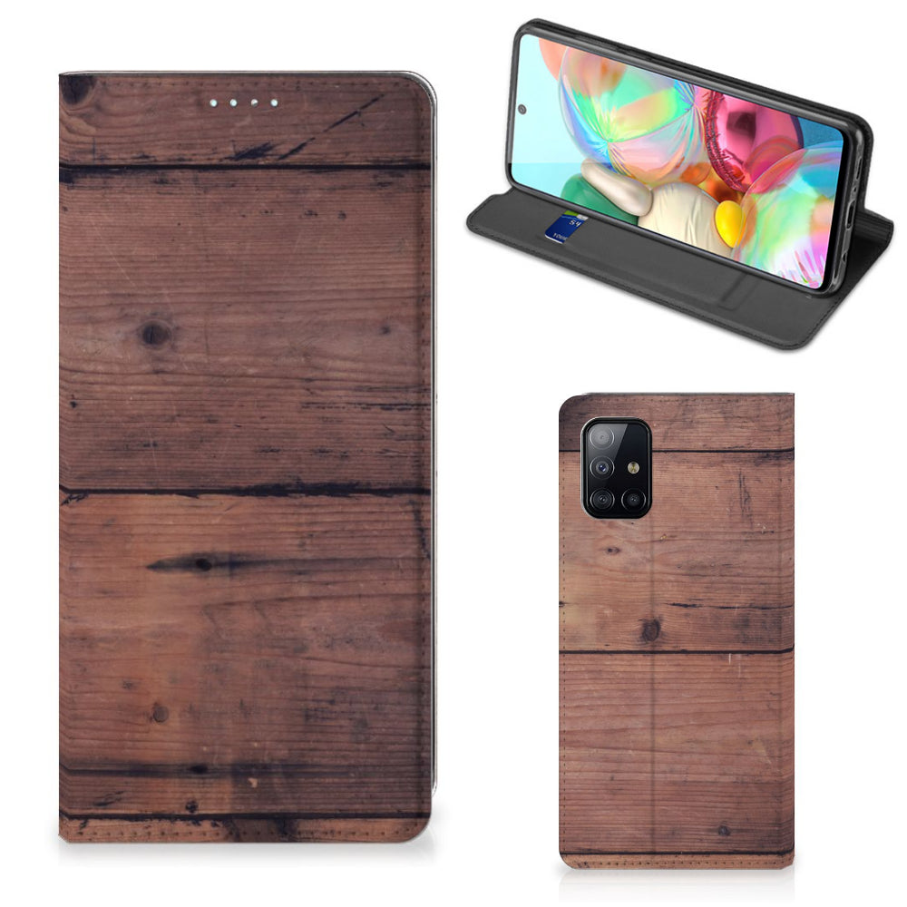 Samsung Galaxy A71 Book Wallet Case Old Wood