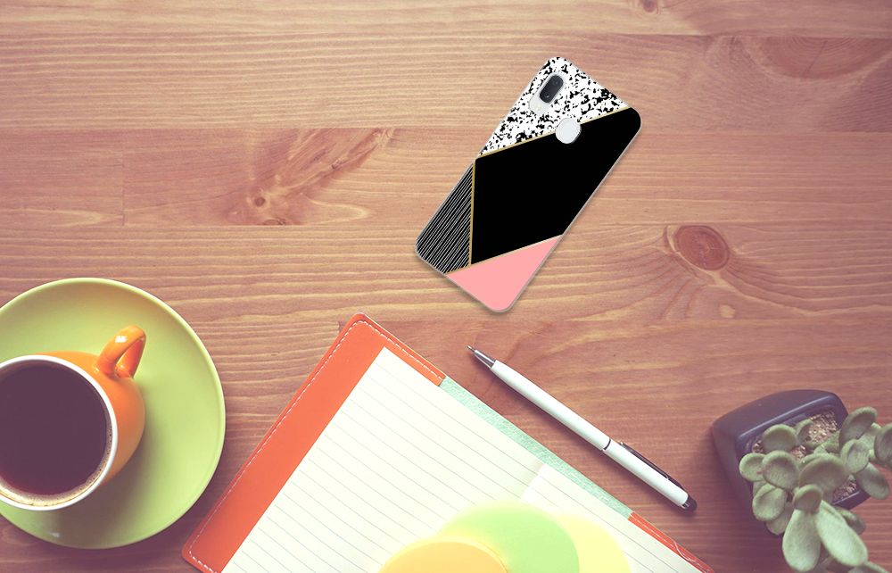 Samsung Galaxy A20e TPU Hoesje Zwart Roze Vormen