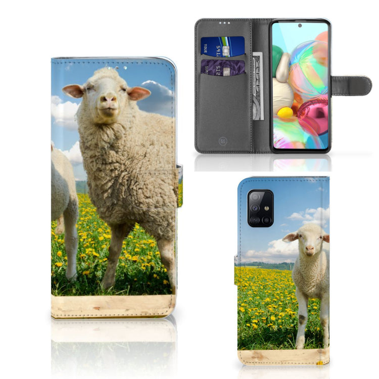 Samsung Galaxy A71 Telefoonhoesje met Pasjes Schaap en Lammetje