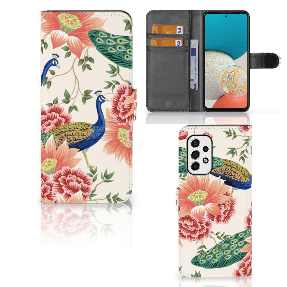 Telefoonhoesje met Pasjes voor Samsung Galaxy A53 Pink Peacock
