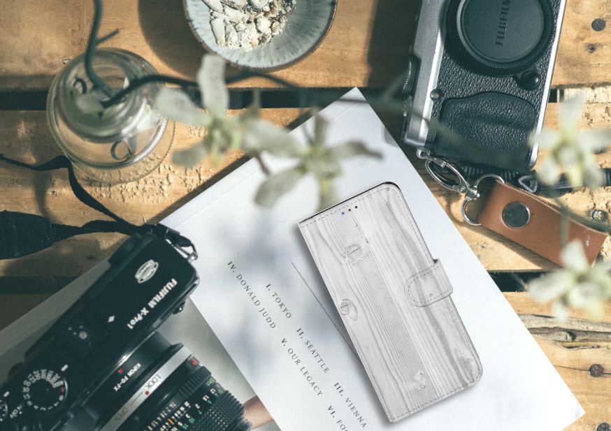 Samsung Galaxy A20s Book Style Case White Wood