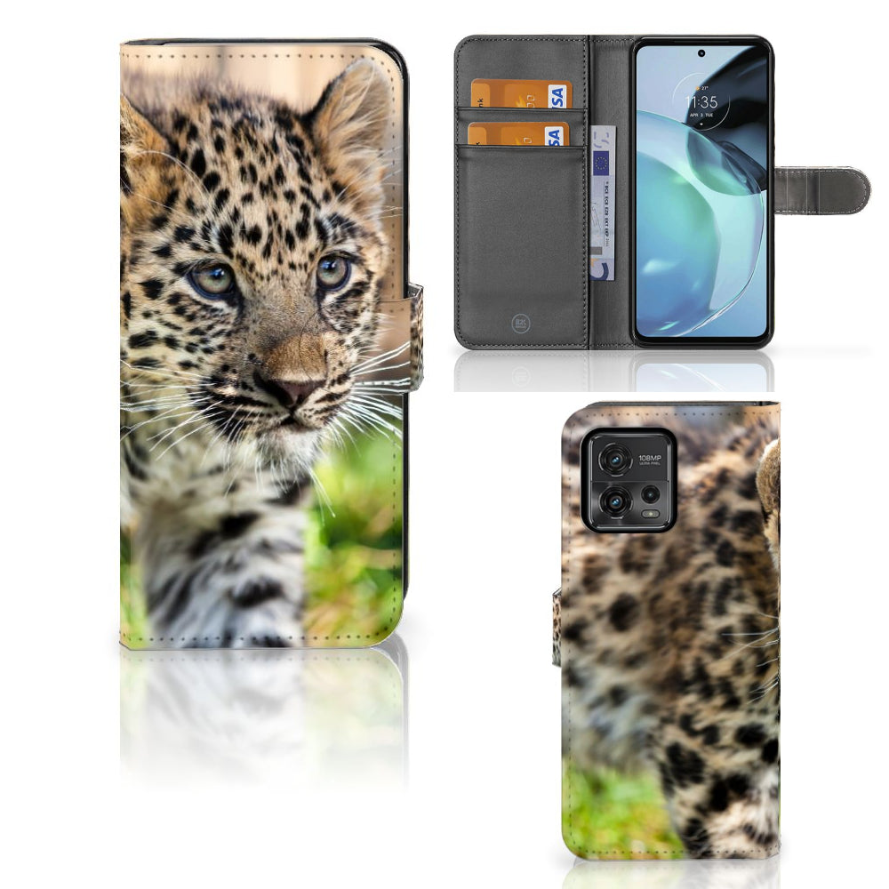 Motorola Moto G72 Telefoonhoesje met Pasjes Baby Luipaard