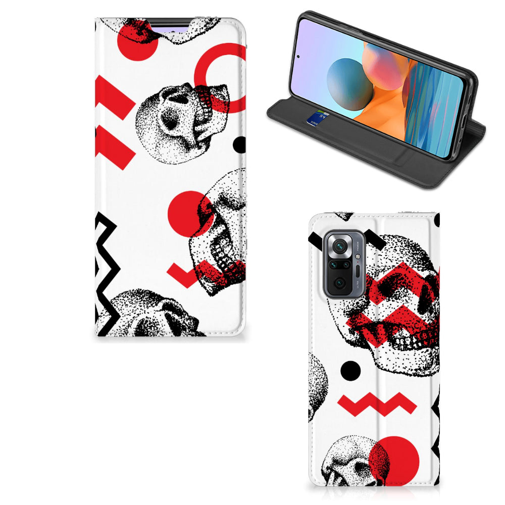 Mobiel BookCase Xiaomi Redmi Note 10 Pro Skull Red
