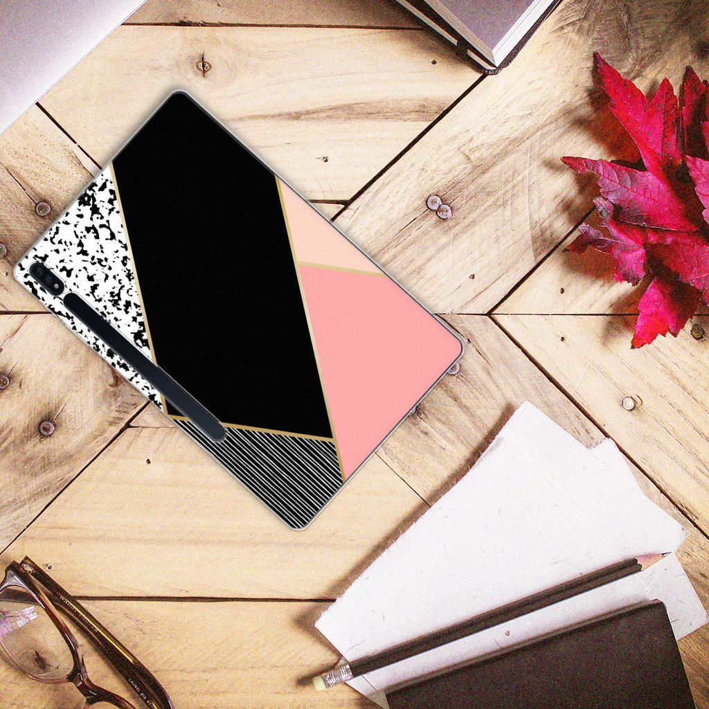 Samsung Galaxy Tab S7 Plus | S8 Plus Back Cover Zwart Roze Vormen - B2C Telecom