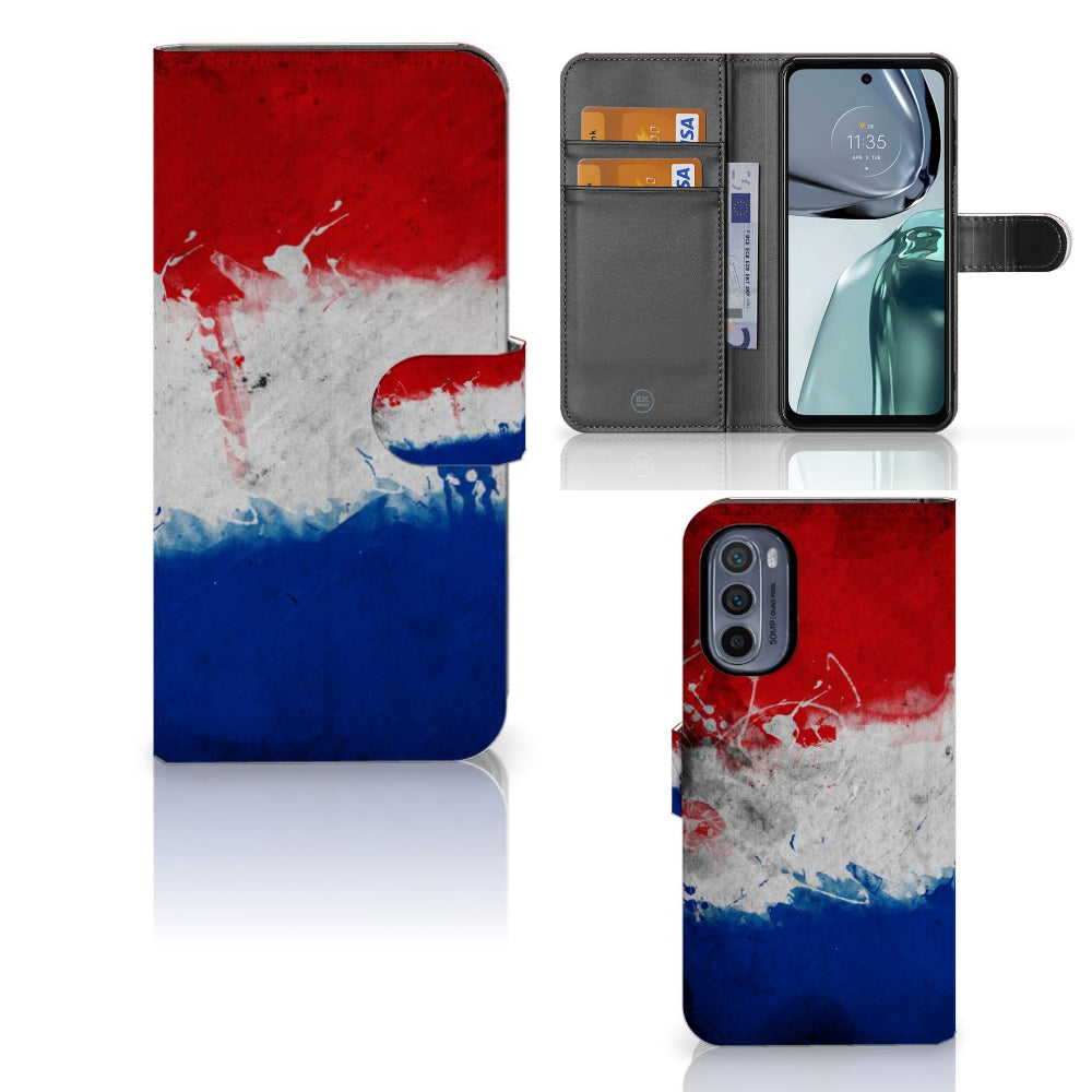 Motorola Moto G62 5G Bookstyle Case Nederland met Nederlandse vlag design en ruimte voor pasjes.