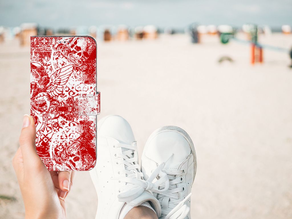 Telefoonhoesje met Naam Samsung Galaxy A03s Angel Skull Rood