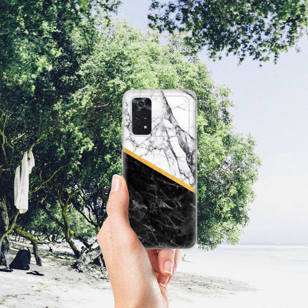 Xiaomi Poco M4 Pro 4G TPU Siliconen Hoesje Marmer Wit Zwart - Origineel Cadeau Man B2C Telecom