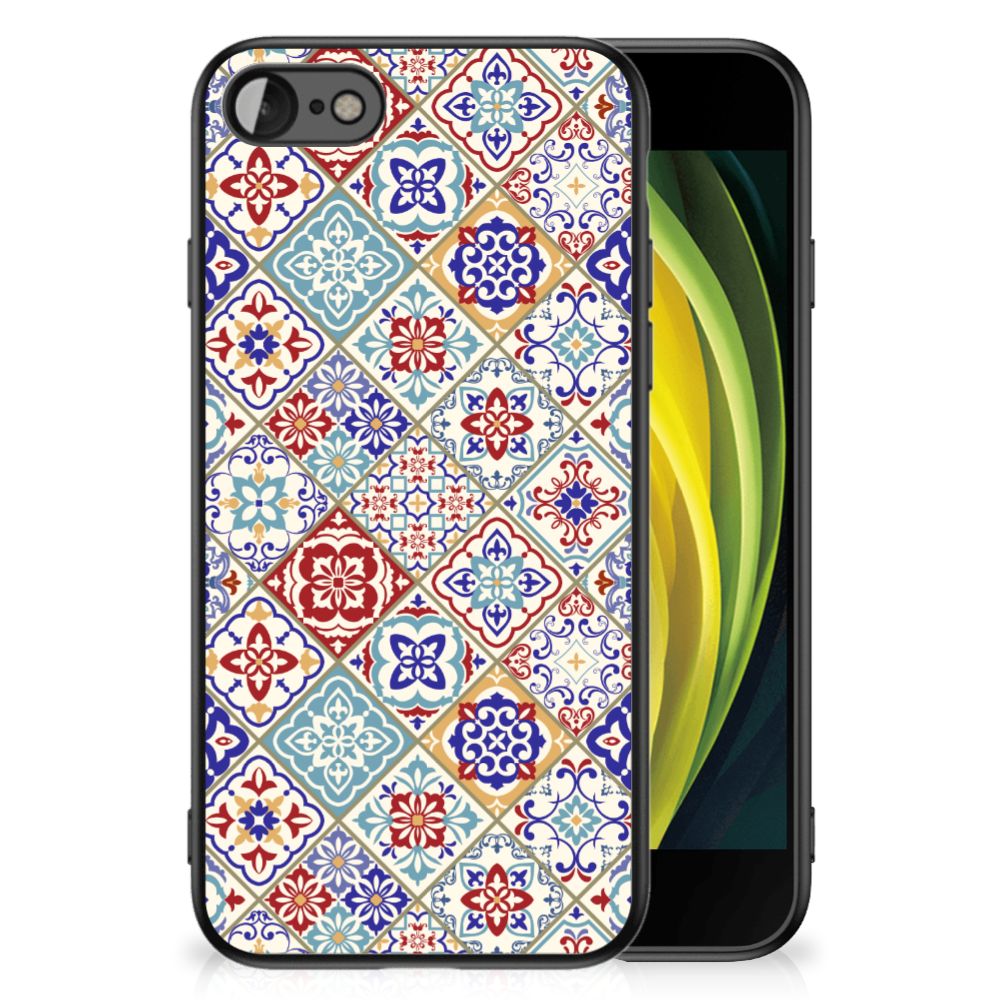 iPhone SE 2022 | SE 2020 | 7/8 Marmeren Print Telefoonhoesje Tiles Color met kleurrijk patroon en schokabsorberend materiaal.