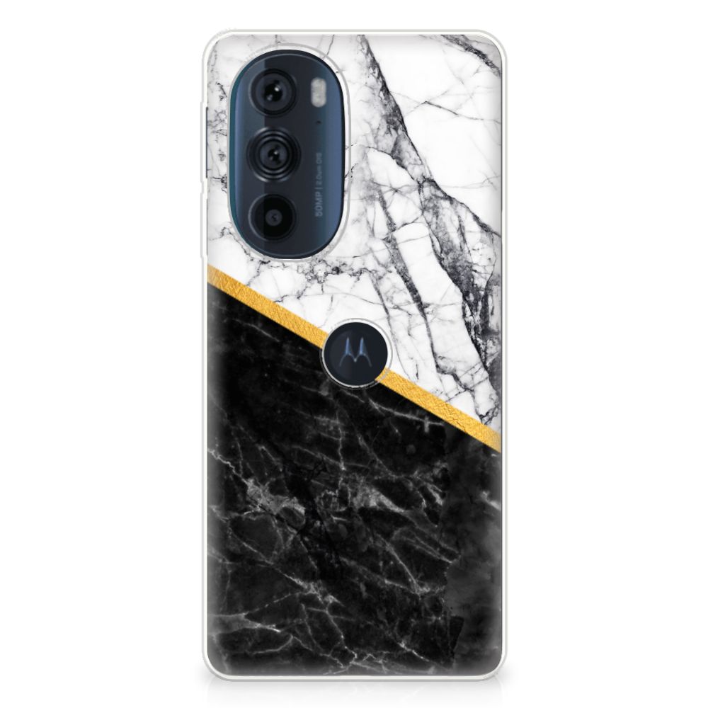 Motorola Edge 30 Pro TPU Siliconen Hoesje Marmer Wit Zwart - Origineel Cadeau Man B2C Telecom