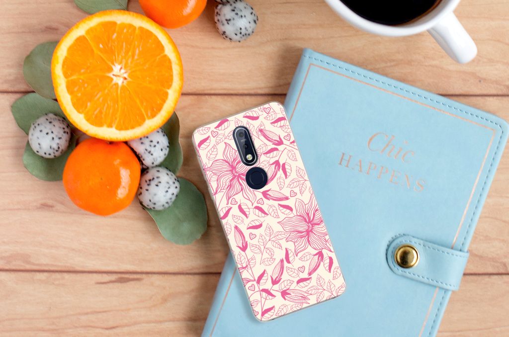Nokia 7.1 TPU Case Pink Flowers