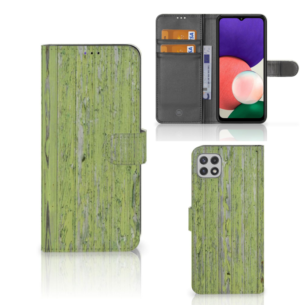 Samsung Galaxy A22 5G Book Style Case Green Wood