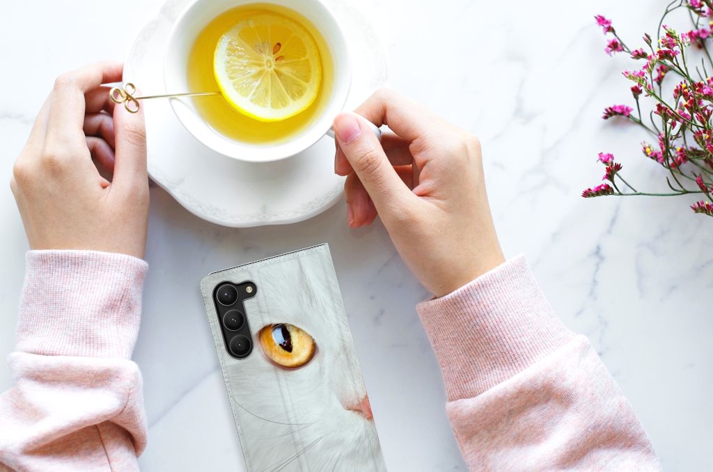 Samsung Galaxy S23 Plus Hoesje maken Witte Kat - B2C Telecom
