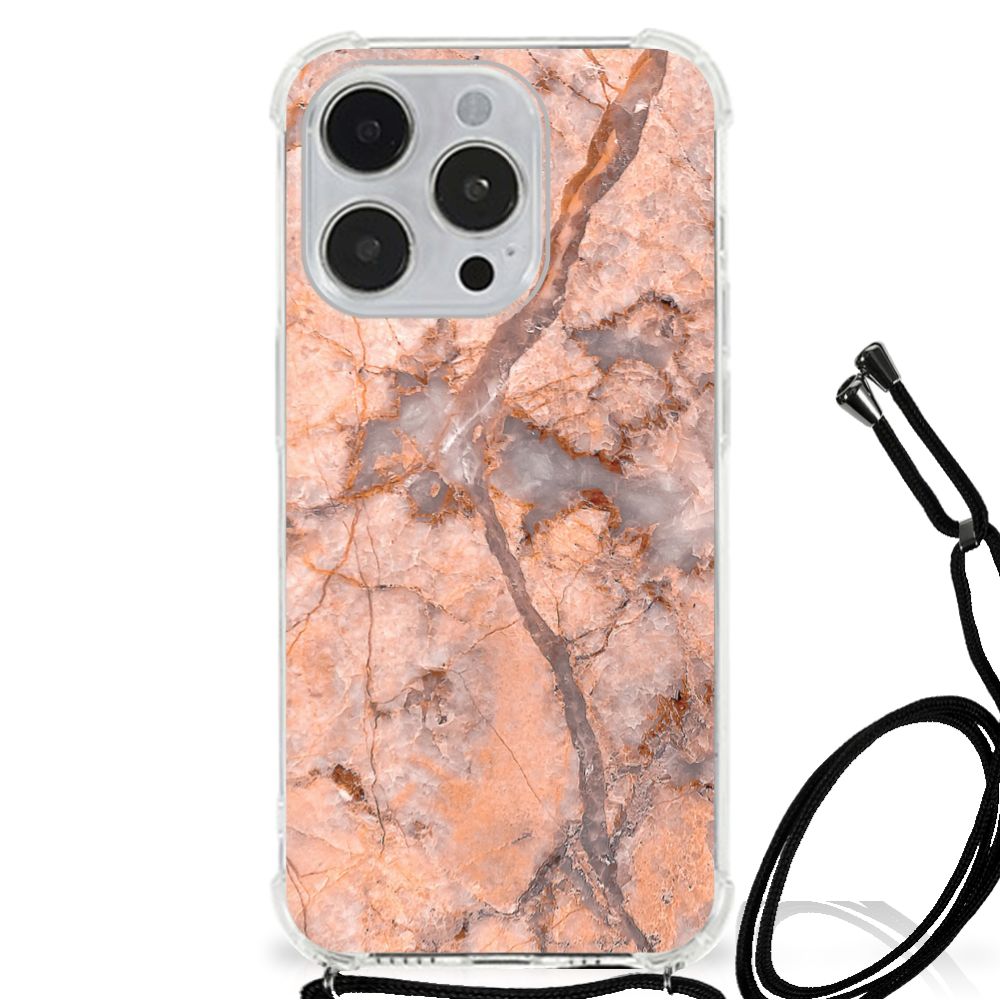 iPhone 14 Pro Max Anti-Shock Hoesje Marmer Oranje