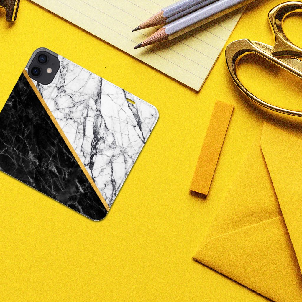 iPhone 12 Mini Standcase Marmer Wit Zwart - Origineel Cadeau Man - B2C Telecom