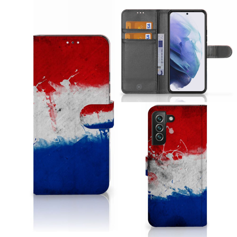 Samsung Galaxy S22 Plus Bookstyle Case Nederland met artistiek design van de Nederlandse vlag.