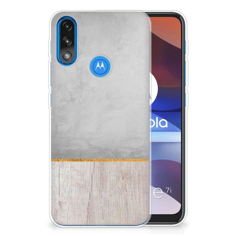 Motorola Moto E7/E7i Power Bumper Hoesje Wood Concrete B2C Telecom