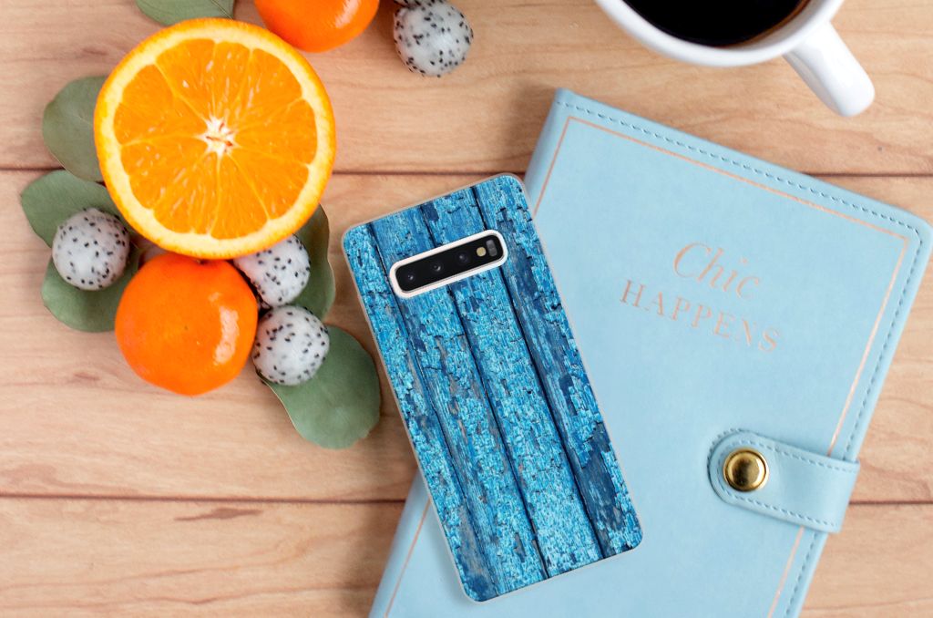 Samsung Galaxy S10 Plus Bumper Hoesje Wood Blue