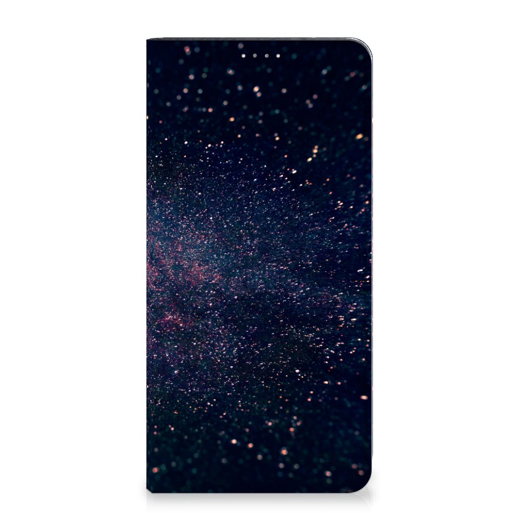 Samsung Galaxy A14 4G Stand Case Stars with artistic glittery design in purple and blue against a black background.