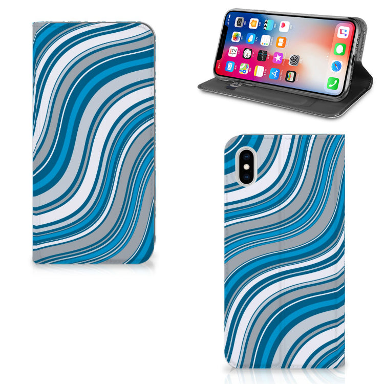 Apple iPhone Xs Max Hoesje met Magneet Waves Blue
