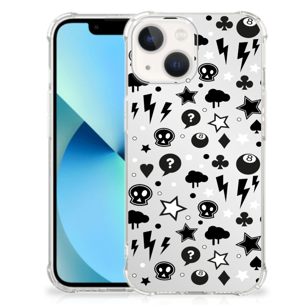 Extreme Case iPhone 13 mini Silver Punk met unieke zwart-witte ontwerpen en iconen.