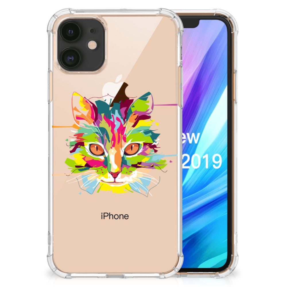 Apple iPhone 11 Stevig Bumper Hoesje Cat Color