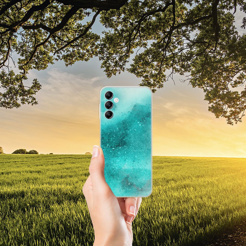 Hoesje maken Samsung Galaxy A14 5G Painting Blue met een kleurrijk ontwerp in een natuursetting.