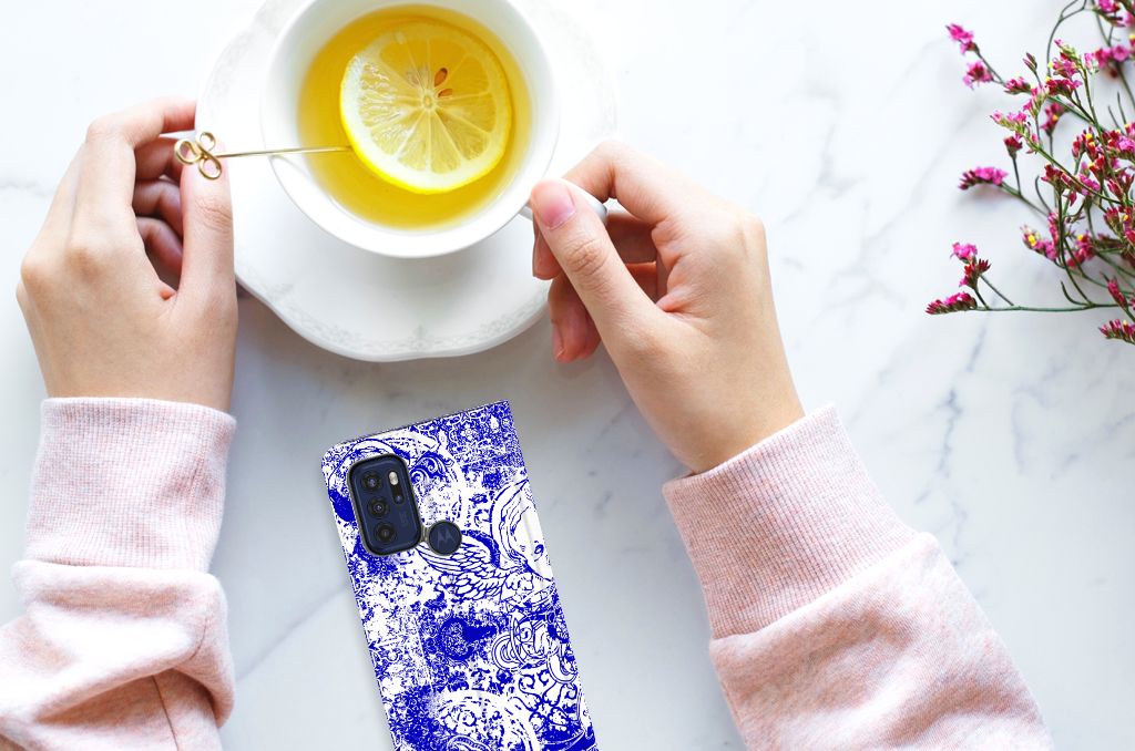 Mobiel BookCase Motorola Moto G60s Angel Skull Blauw - B2C Telecom