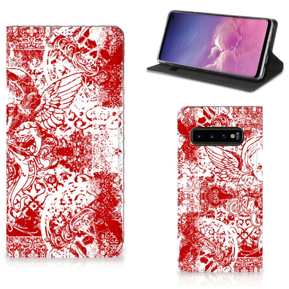 Mobiel BookCase Samsung Galaxy S10 Angel Skull Rood